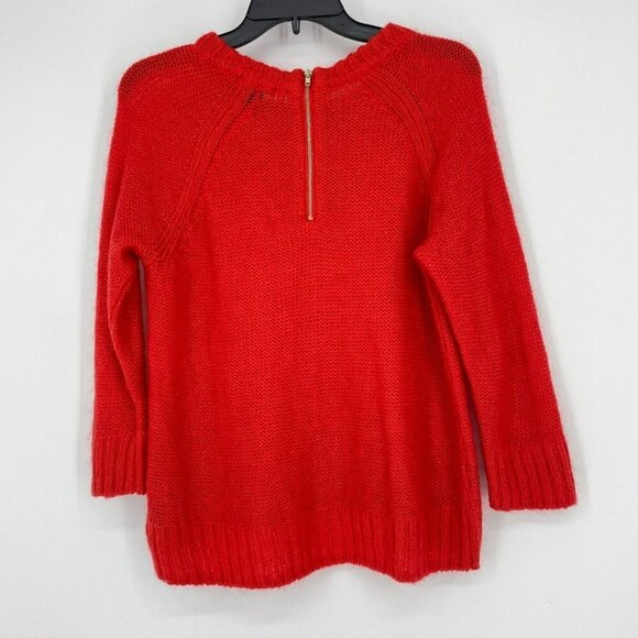 H&M Sweater Women's Sz M Red Knit Crew Neck Mohair Blend Raglan Sleeve Back Zip - Picture 2 of 8